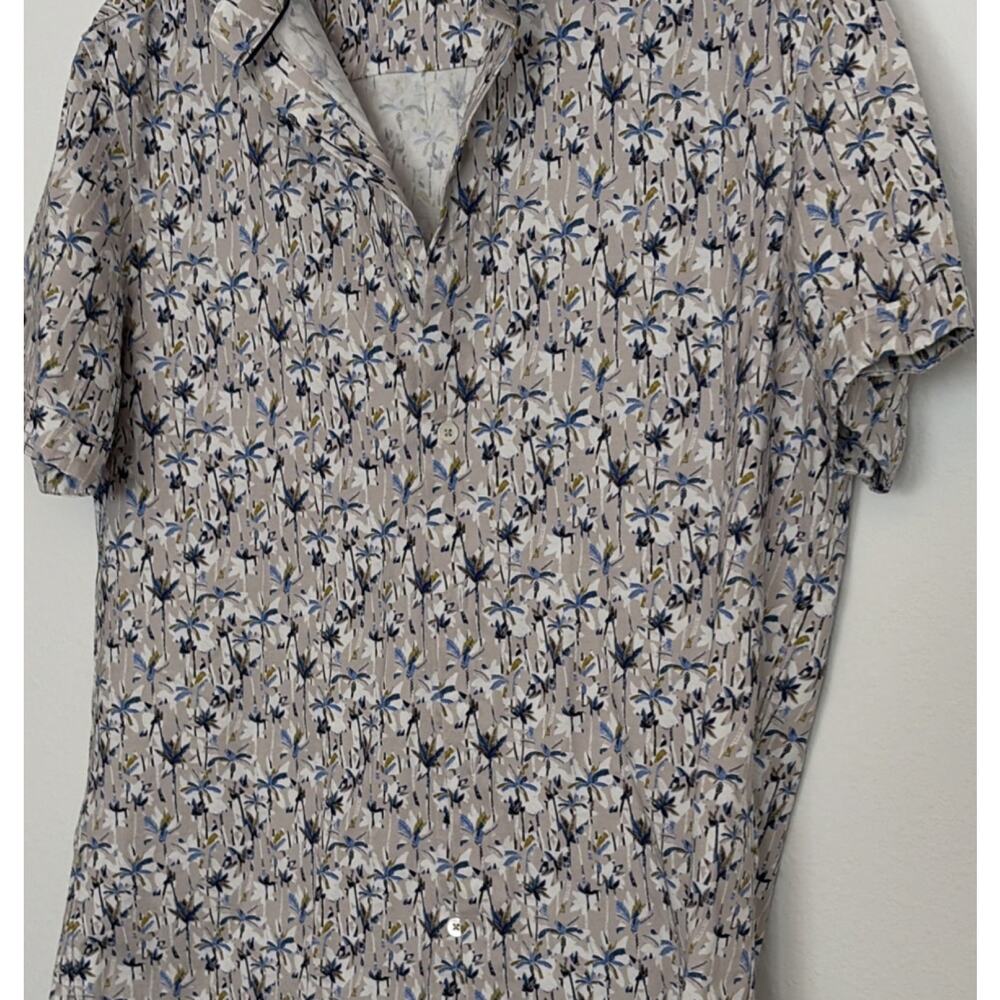 Bugatchi Men Palm Tree Print 8-Way Stretch Cotton Button-Up Short Sleeve Shirt M